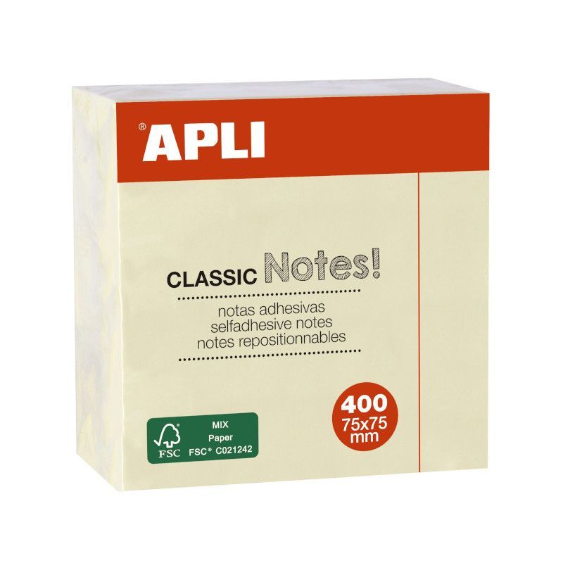 Notas Adhesivas  APLI 11597 - 75 x 75 · 400 Hojas · Amarillo